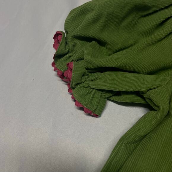 Secret Wishes Smocked Dress Corduroy Green Pixies Elastic Sleeves Size 6 EUC - Picture 8 of 11